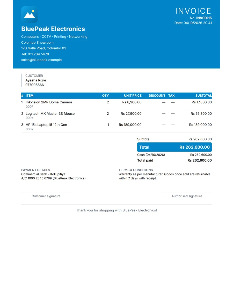 Branded A4 invoices