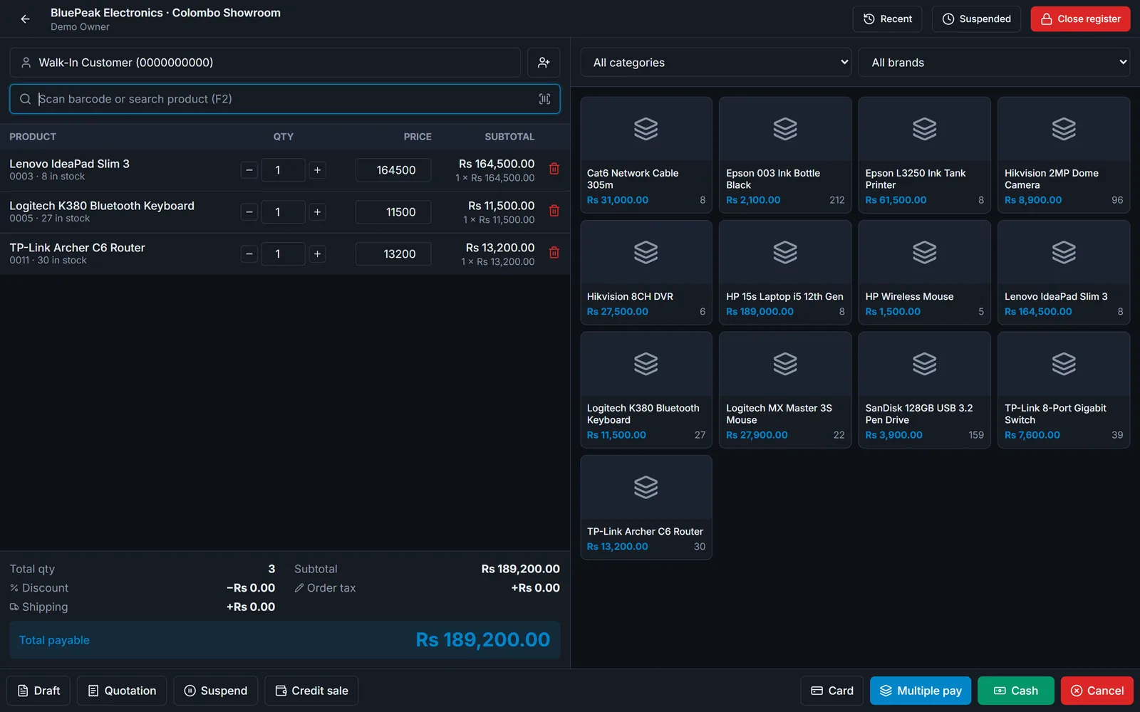 Selling screen in dark mode